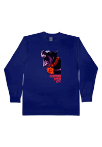 a long - sleeve t - shirt with an image of a dog with its mouth open