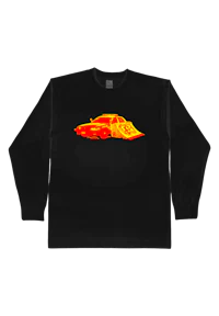 a black long sleeve t - shirt with a flame on it